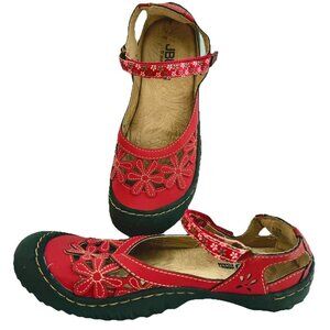JBU Jambu Wildflower Mary Jane Flats Women Sz 7.5M Memory Foam Red Comfort